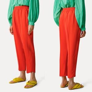 FORTE_FORTE Elastic Waist Pants Cropped Tapered Sz 1 US 4 Orange Coral Italy